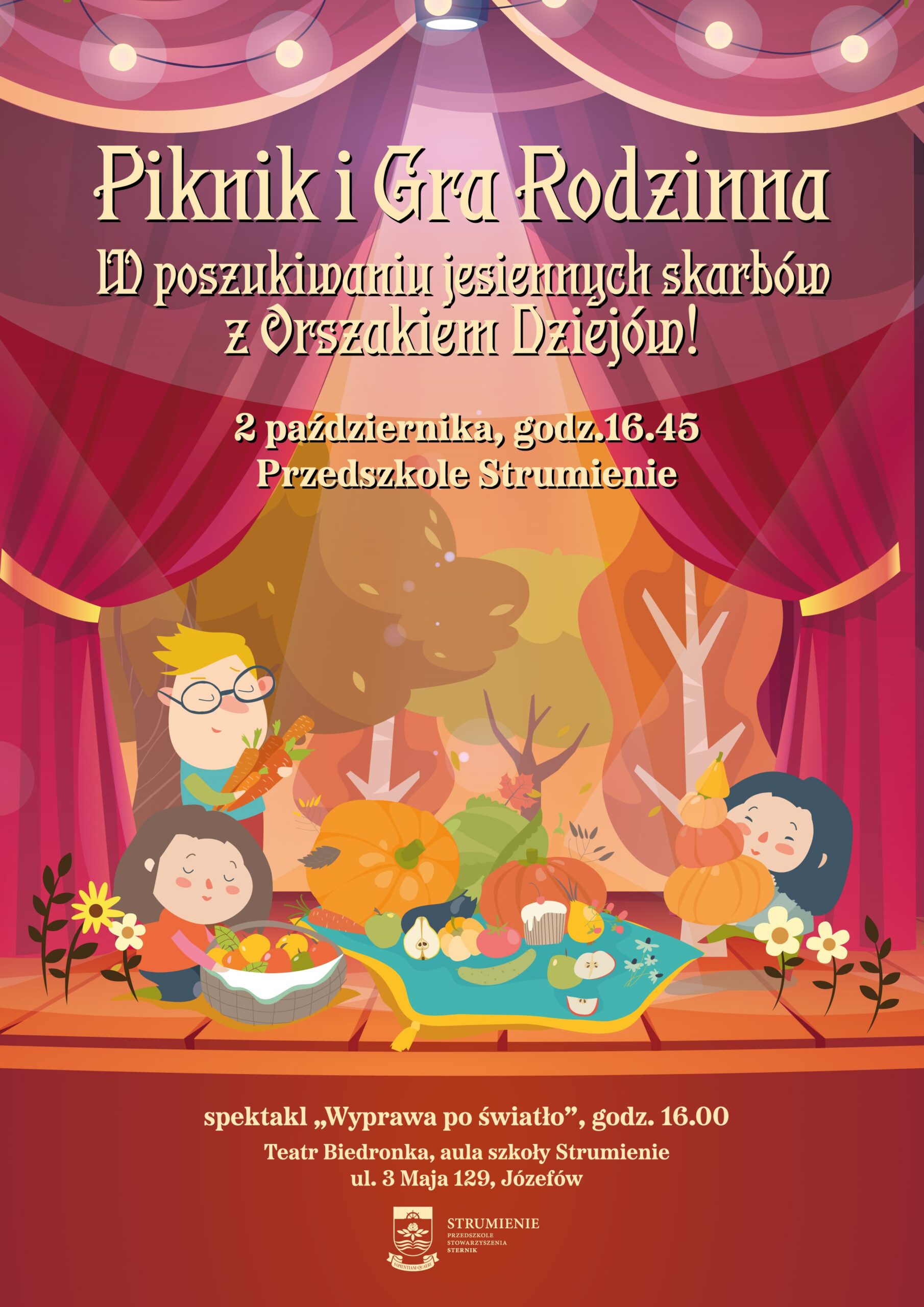 TEATR BIEDRONKA, piknik i gra rodzinna w Przedszkolu Strumienie, 2. 10. 2022